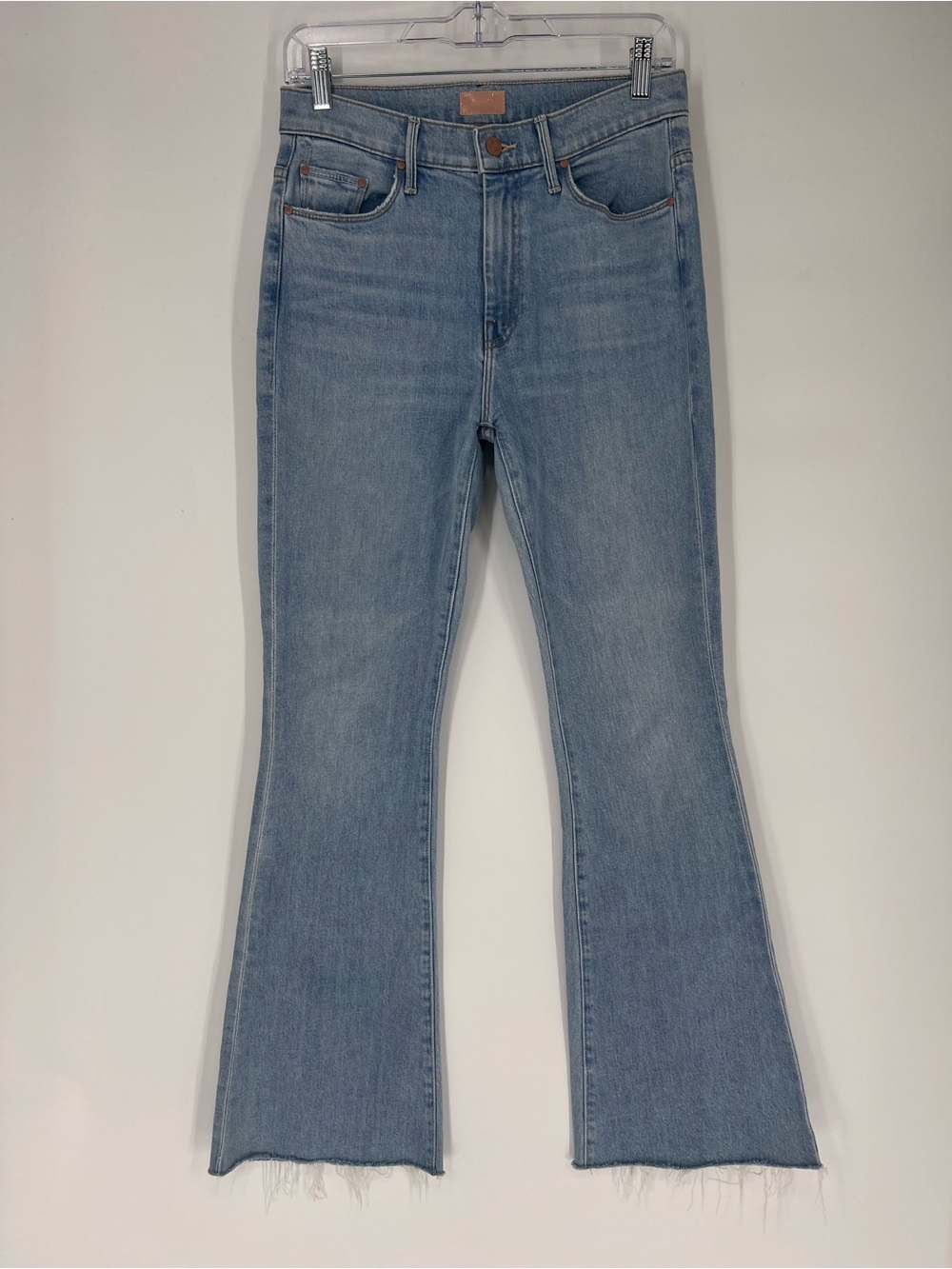 Mother The Weekender Fray Light Blue Wash Flare Jeans in "Mentally Elsewhere" 28